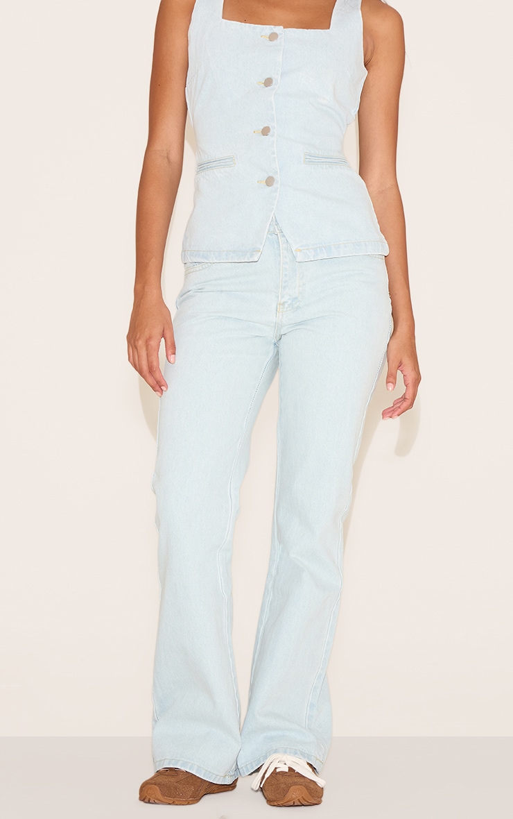 Light Blue Mid Waist Straight Leg Jeans image 2