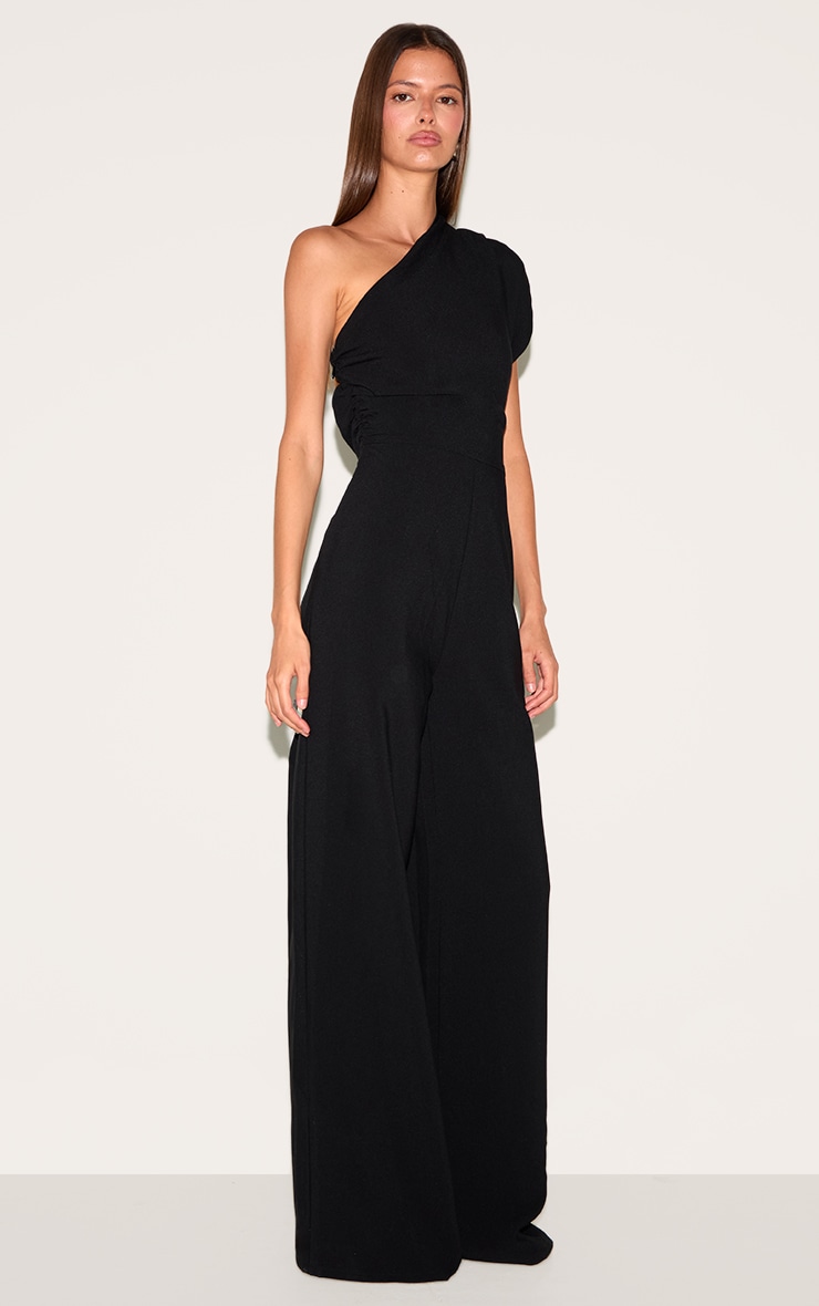 Black Asymmetric Ruched Wide Leg Jumpsuit image 3