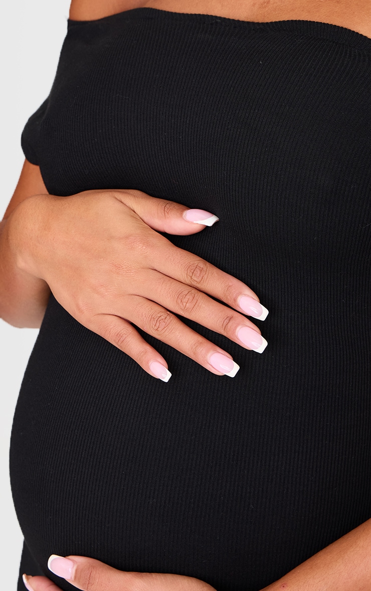 Maternity Black Bardot Ribbed Sleeveless Maxi Dress image 4