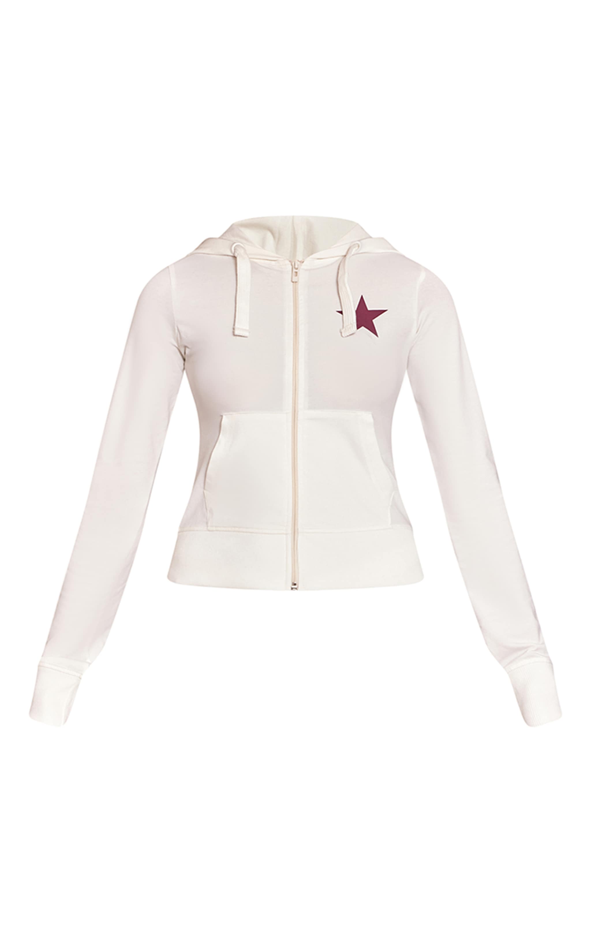 Cream Star Print Fitted Zip Up Hoodie image 5