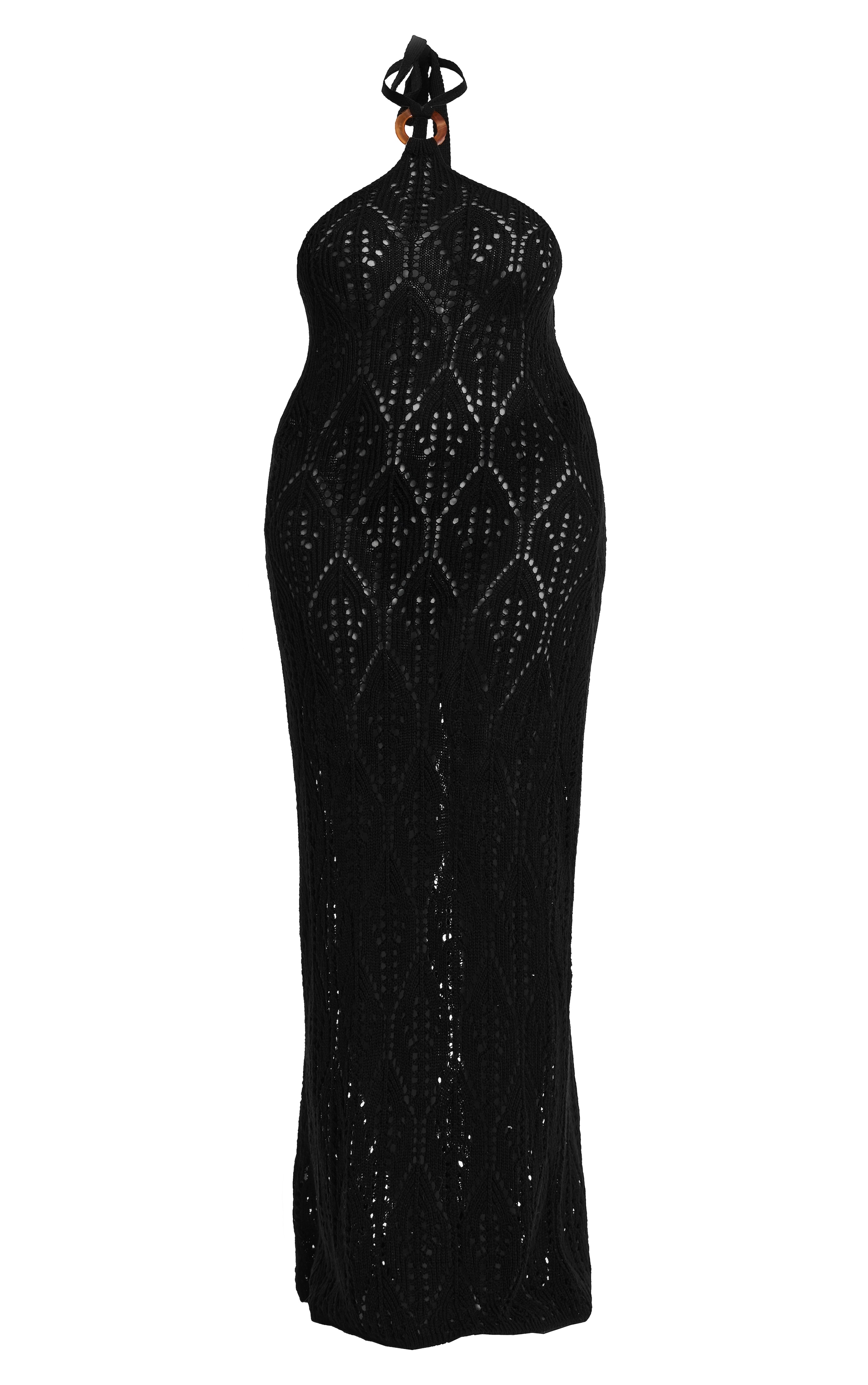 Plus Black Crochet Maxi Halter Neck Beach Dress image 5