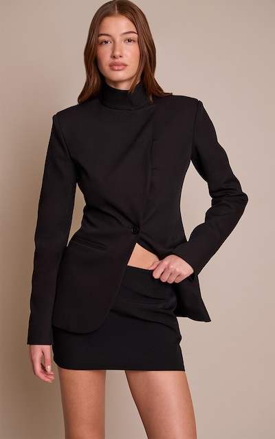 Black Tailored Woven Mid Rise Mini Skirt