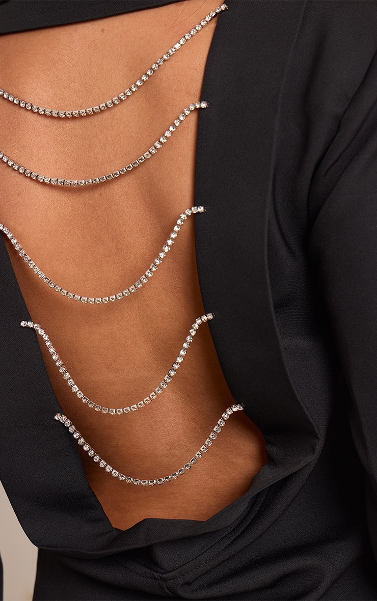 Black Woven Diamante Back Detail Blazer Dress image 4