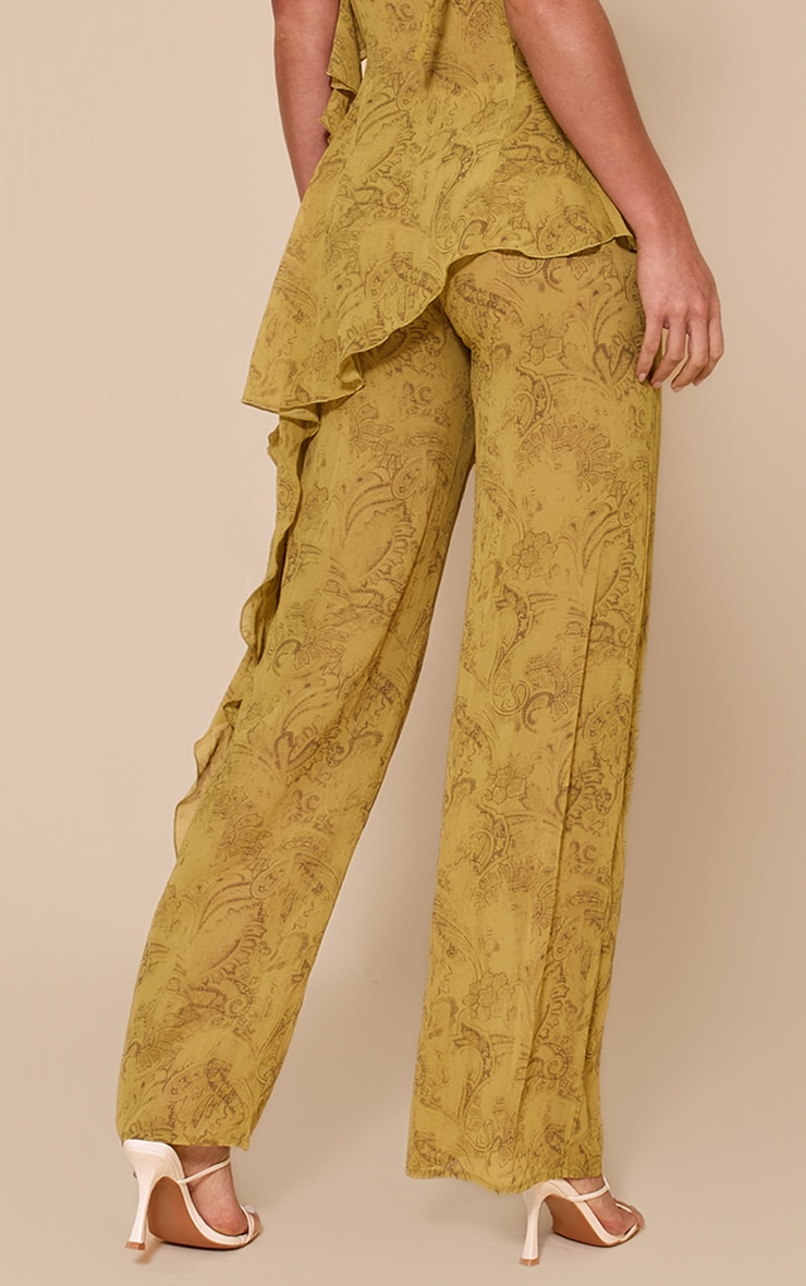 Tall Chartreuse Abstract Print Chiffon Straight Leg Pants image 3