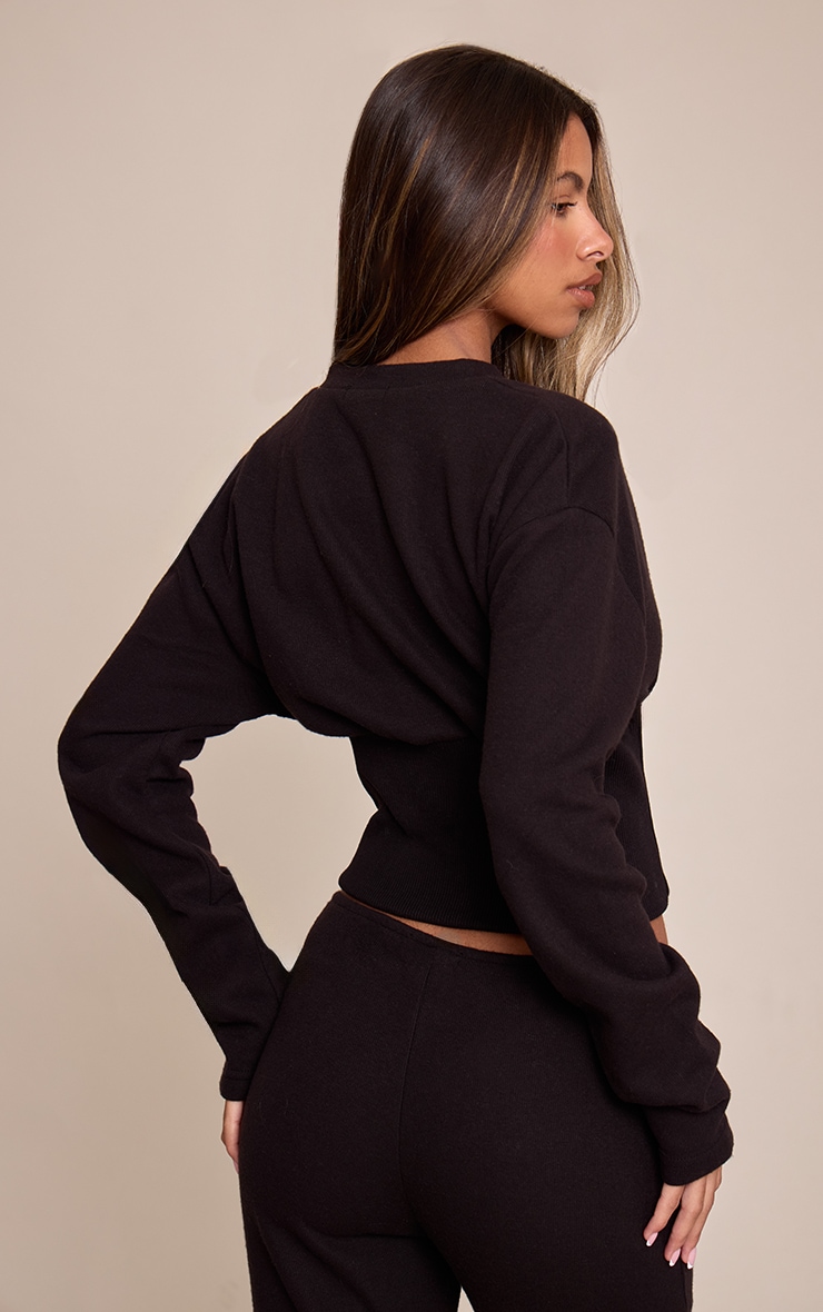 Petite Black Button Up Ribbed Waist Cardigan image 2