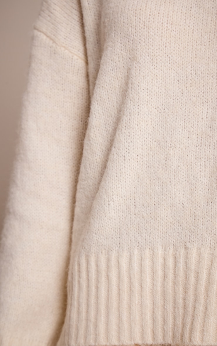 Cream V Neck Rib Detail Jumper image 4
