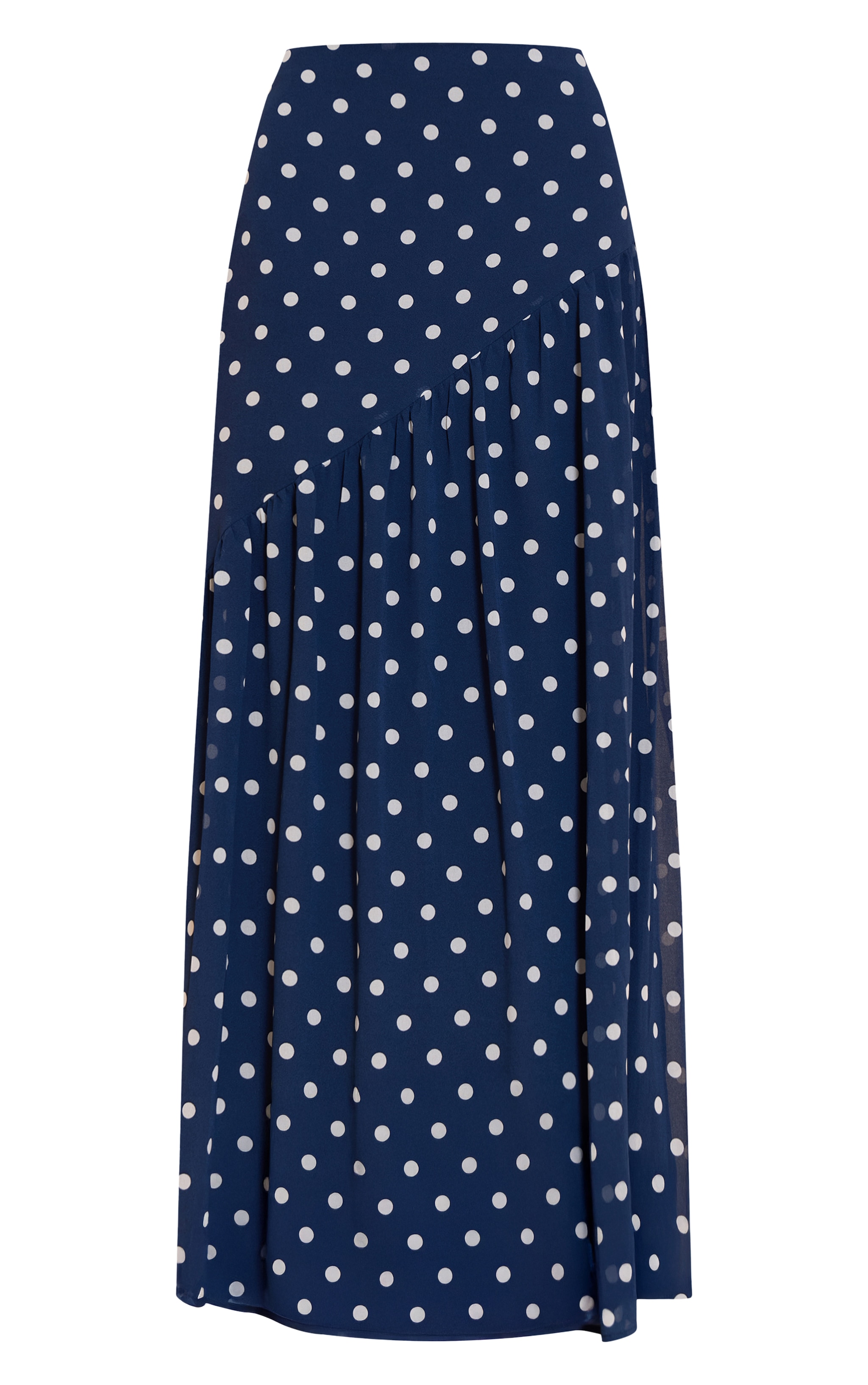 Navy Polka Dot Asymmetric Maxi Skirt image 5