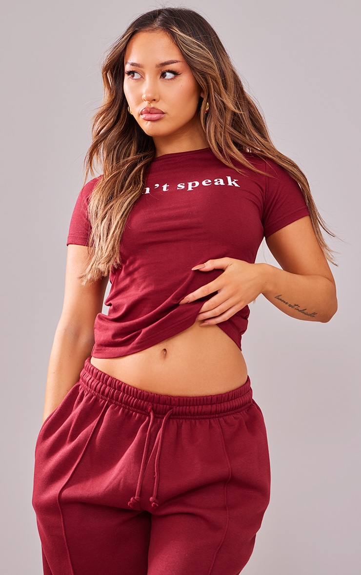 Petite Burgundy Dont Speak Graphic Cropped Tee image 1