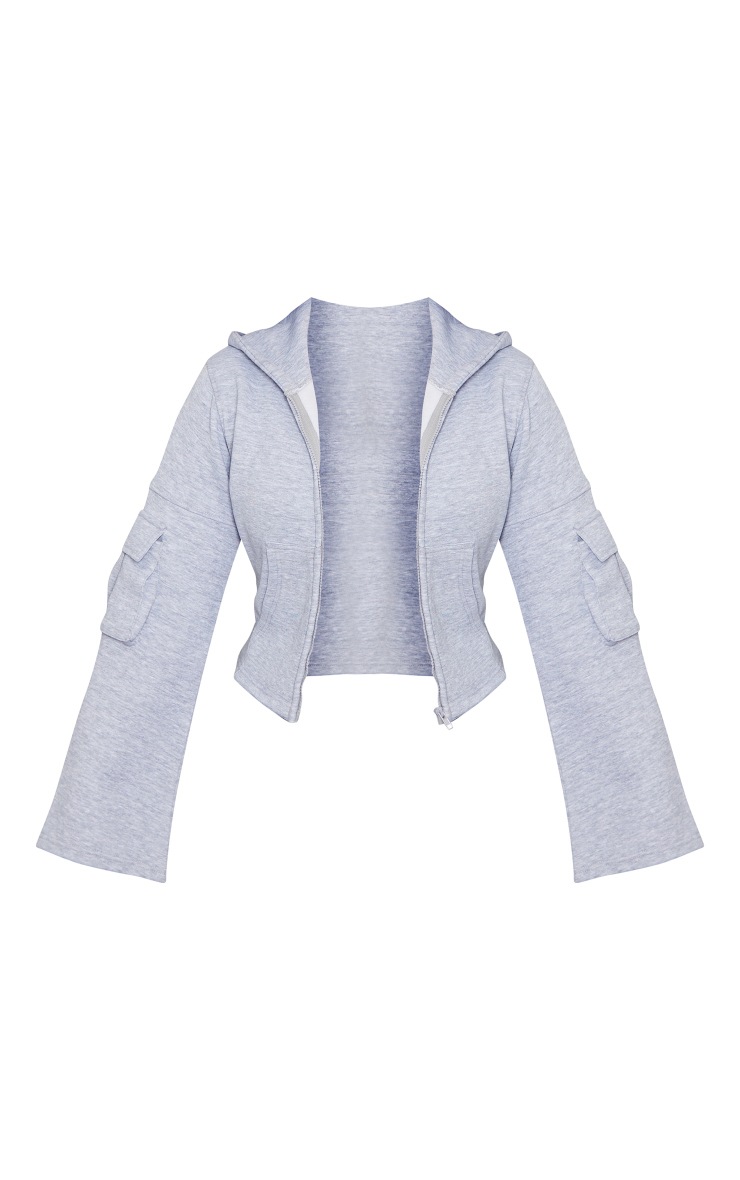Shape Grey Marl Sweat Pocket Detail Cropped Hoodie | PrettyLittleThing CA