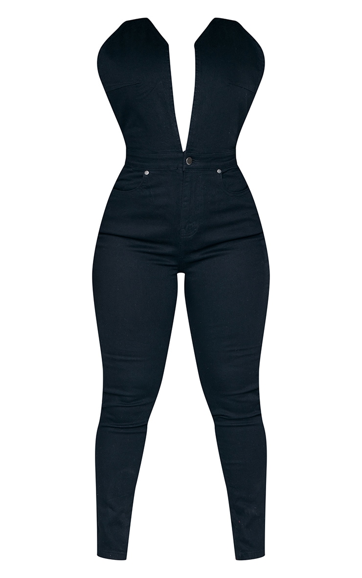  Shape Black Plunge Skinny Denim Jumpsuit image 1