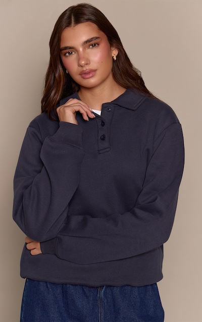 Navy Cotton Fleece Polo Sweatshirt