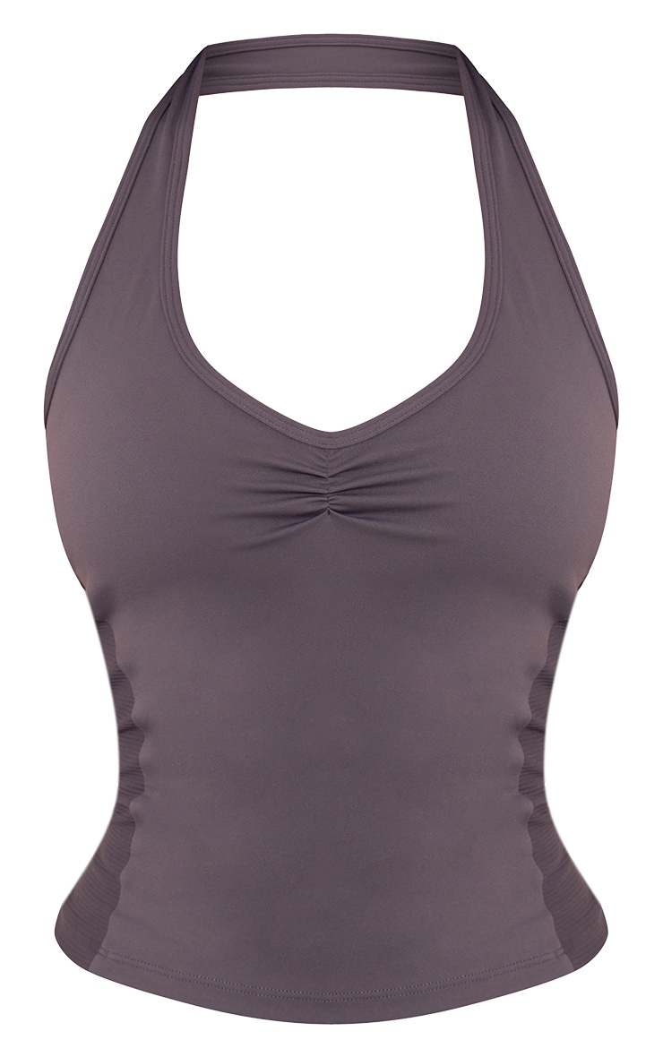 Petite Charcoal Sculpt Rib Panel Halterneck Gym Top image 5