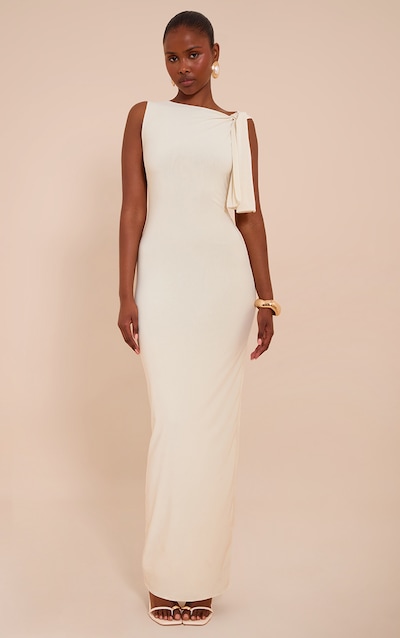 Butter Cream Slinky Knot Drape Midaxi Dress
