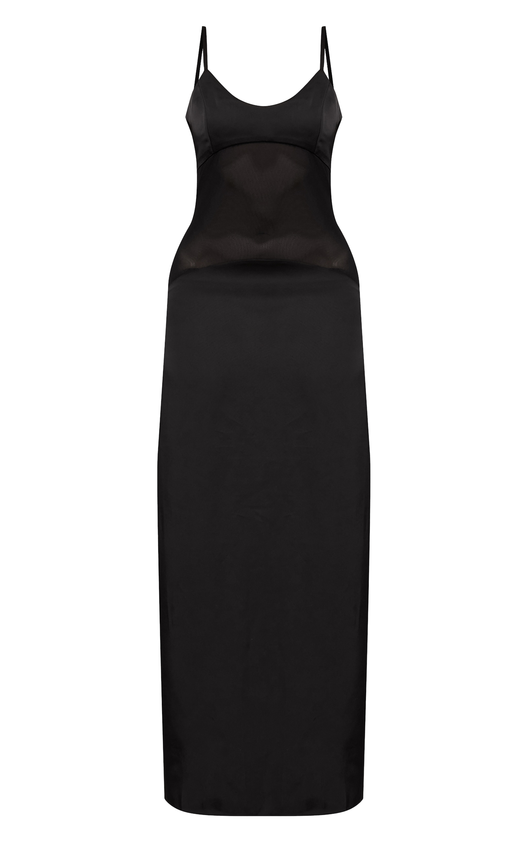 Black Satin Scoop Neck Mesh Detail Maxi Dress image 5