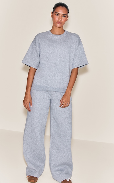 Grey Marl Button Up Wide Leg Track Pants