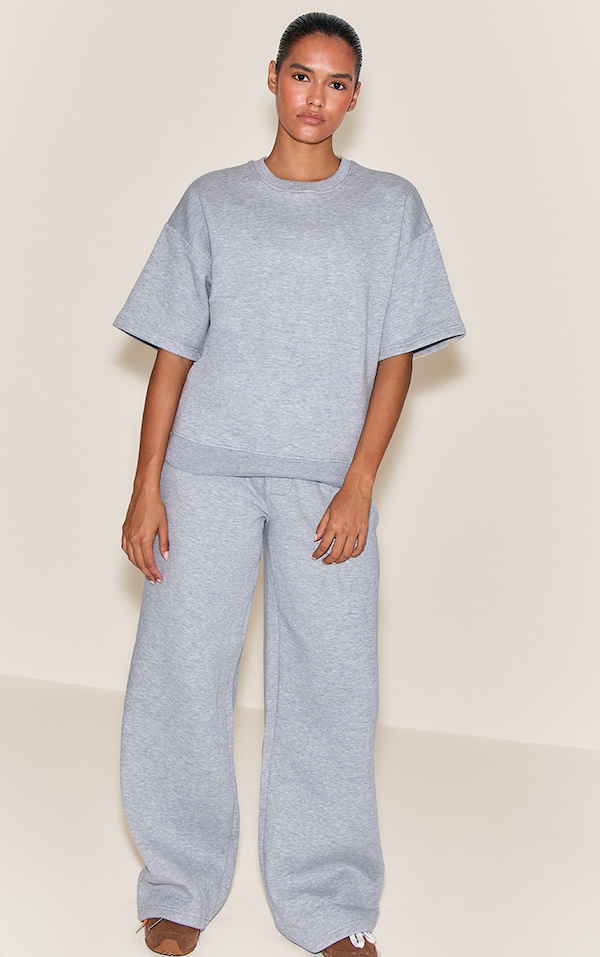 Grey Marl Button Up Wide Leg Sweatpants