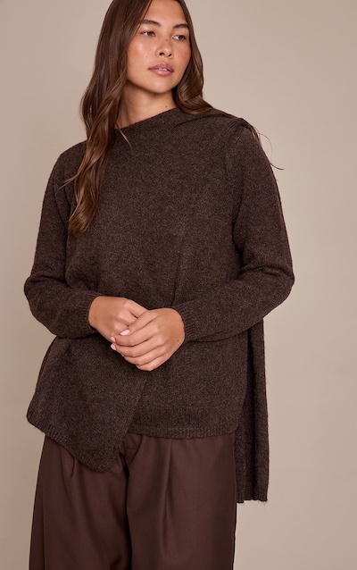 Chocolate Scarf Wrap Detail Knitted Jumper