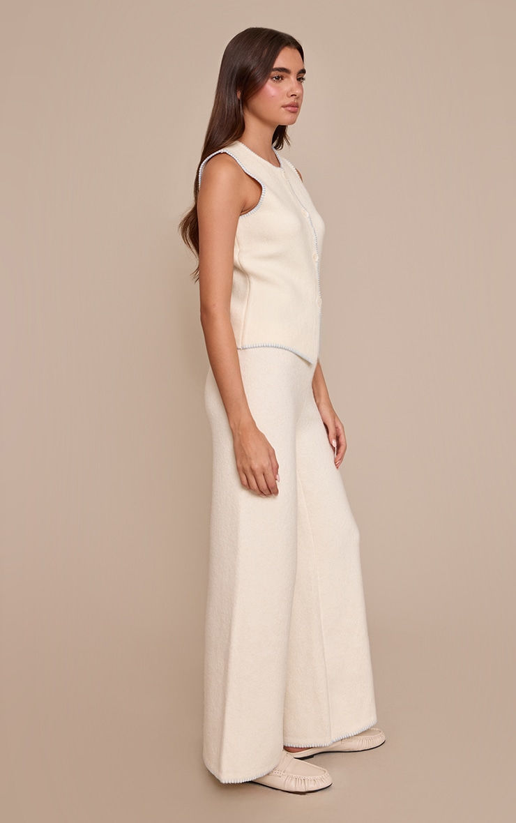 Cream Blanket Stitch Round Neck Knitted Waistcoat image 3