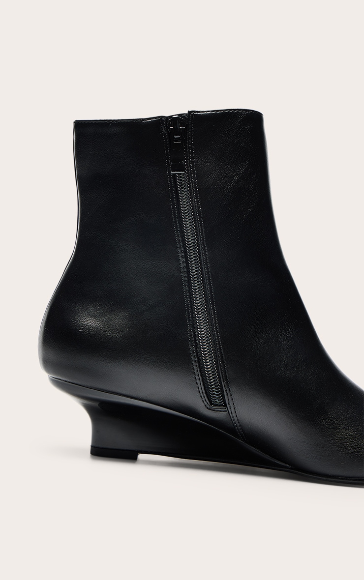 Black PU Kitten Wedge Ankle Boots image 5