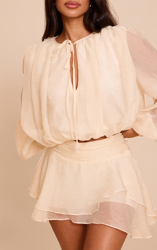 Petite Cream Floaty Organza Drape Mini Skort