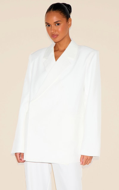 Blazer de tailleur tissé blanc