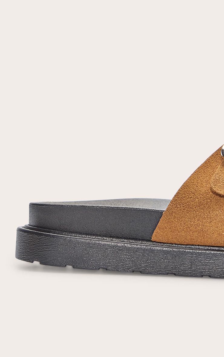 Camel Faux Suede Double Buckle Footbed Sandals image 4