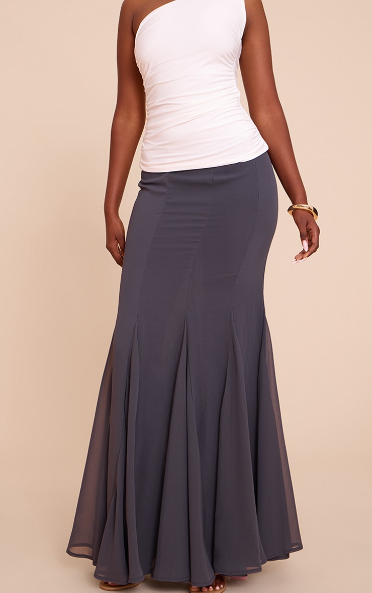 Charcoal Chiffon Godet Hem Maxi Skirt image 2