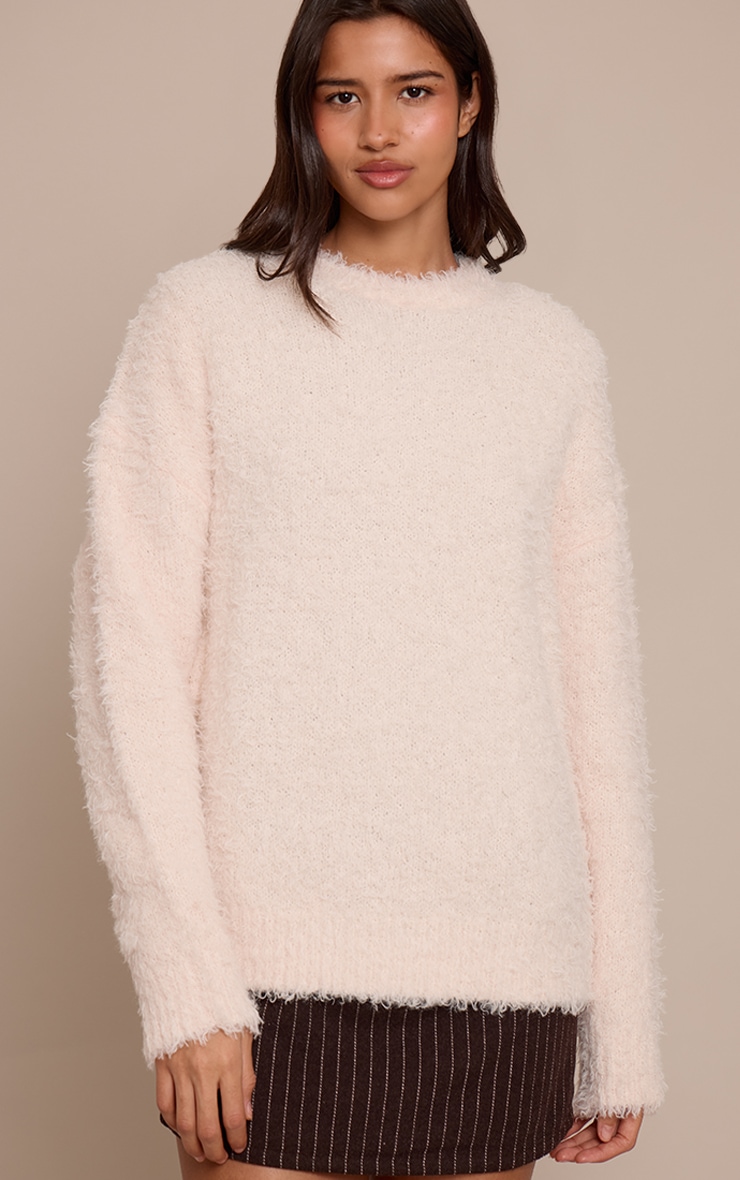 Tall Cream Teddy Knit Oversized Jumper image 1