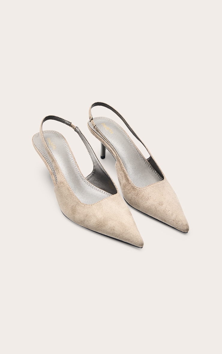 Mushroom Faux Suede Point Toe Heeled Sling Back image 3