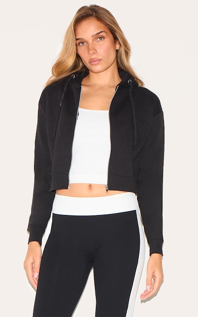 Hoodie zippé court noir