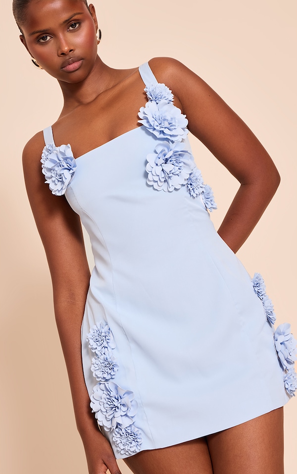Light Blue Floral Detail Shift Dress