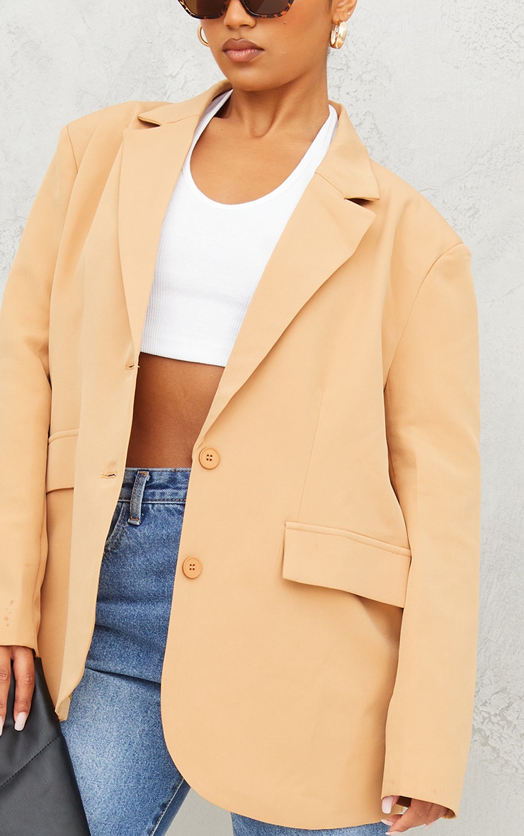 Camel Oversized Curved Hem Boxy Blazer image 4