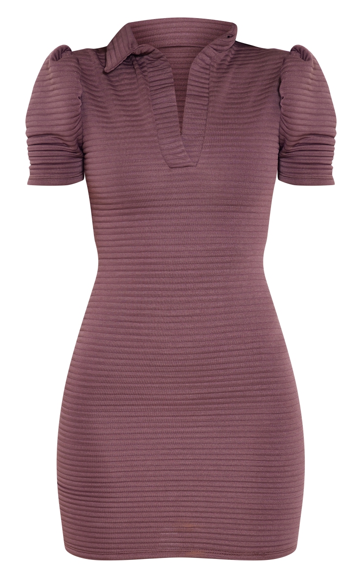 Chocolate Thick Rib Puff Short Sleeve Bodycon Dress image 5