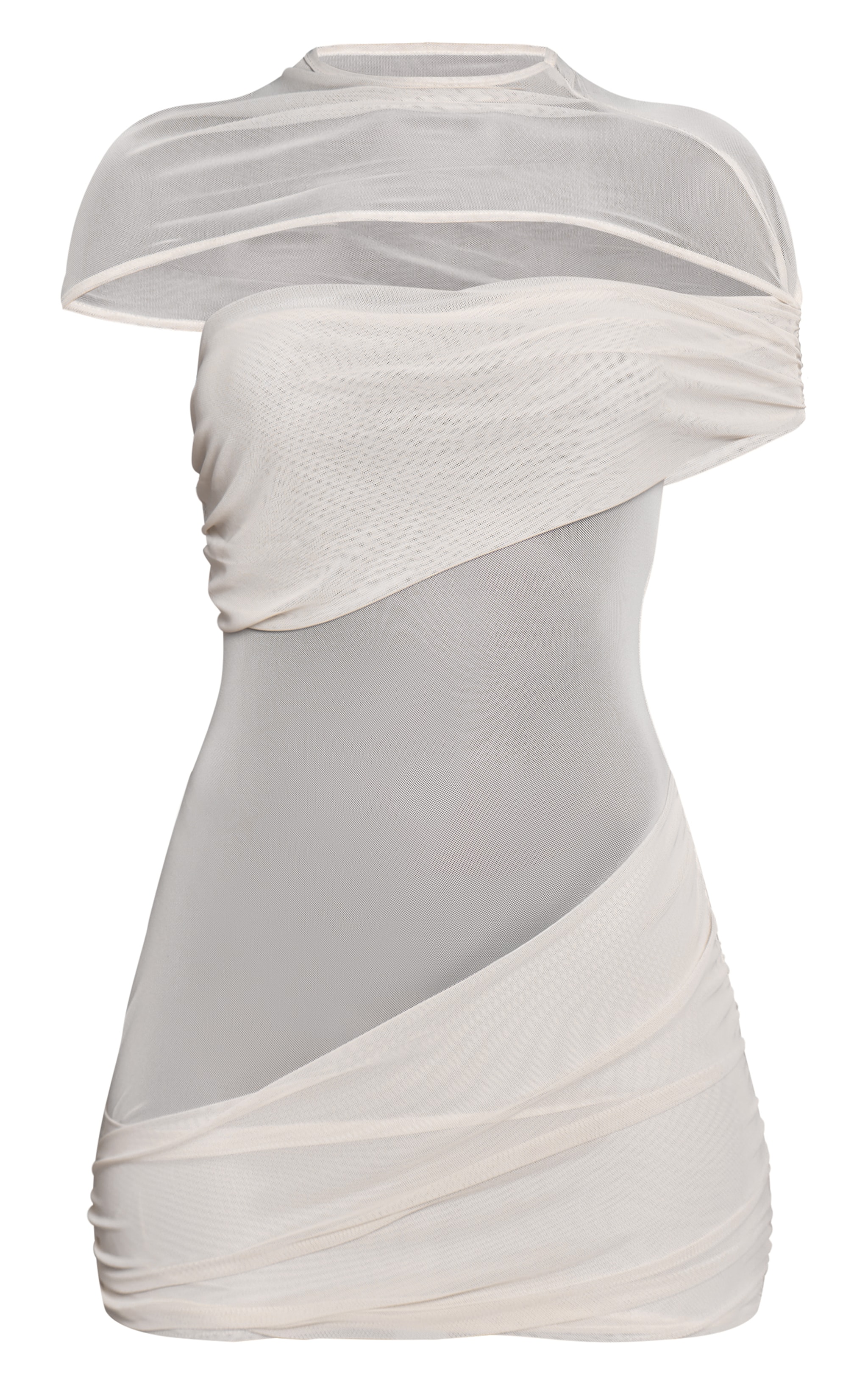 Almond Double Layer Mesh Twist Detail Bodycon Dress image 5