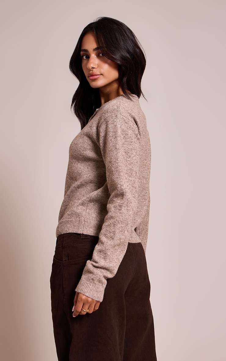 Petite Taupe Knit Button Through Cardigan image 2