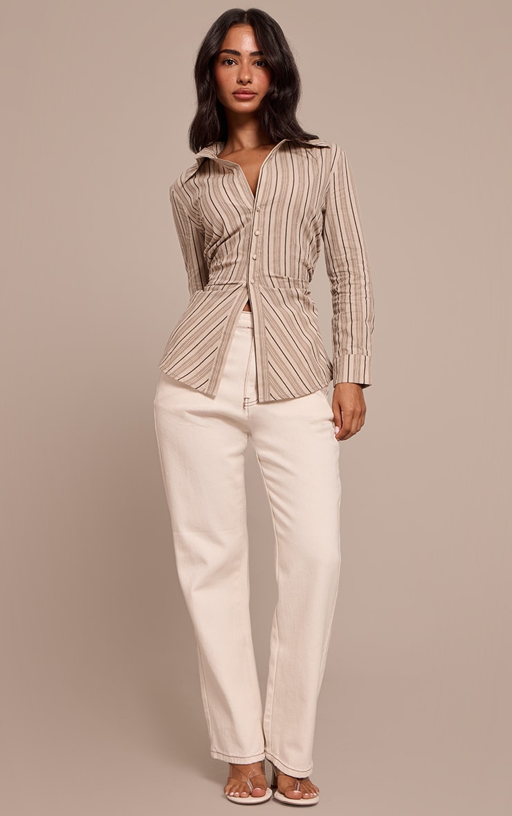 Petite Cream Stripe Cinched Shirt image 3