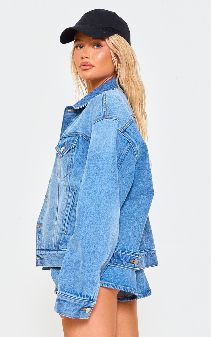 Mid Blue Wash Classic Oversized Denim Jacket | PrettyLittleThing