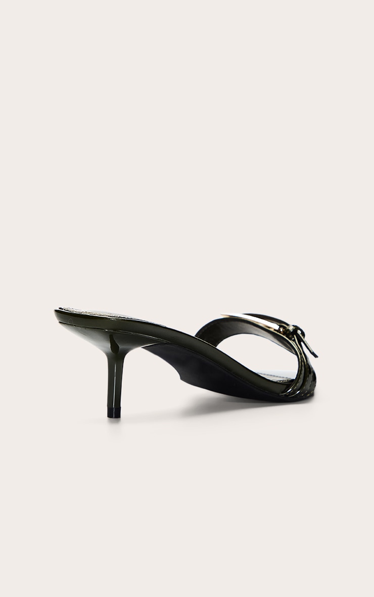 Olive Crinkle PU Buckle Kitten Heel Mule image 4