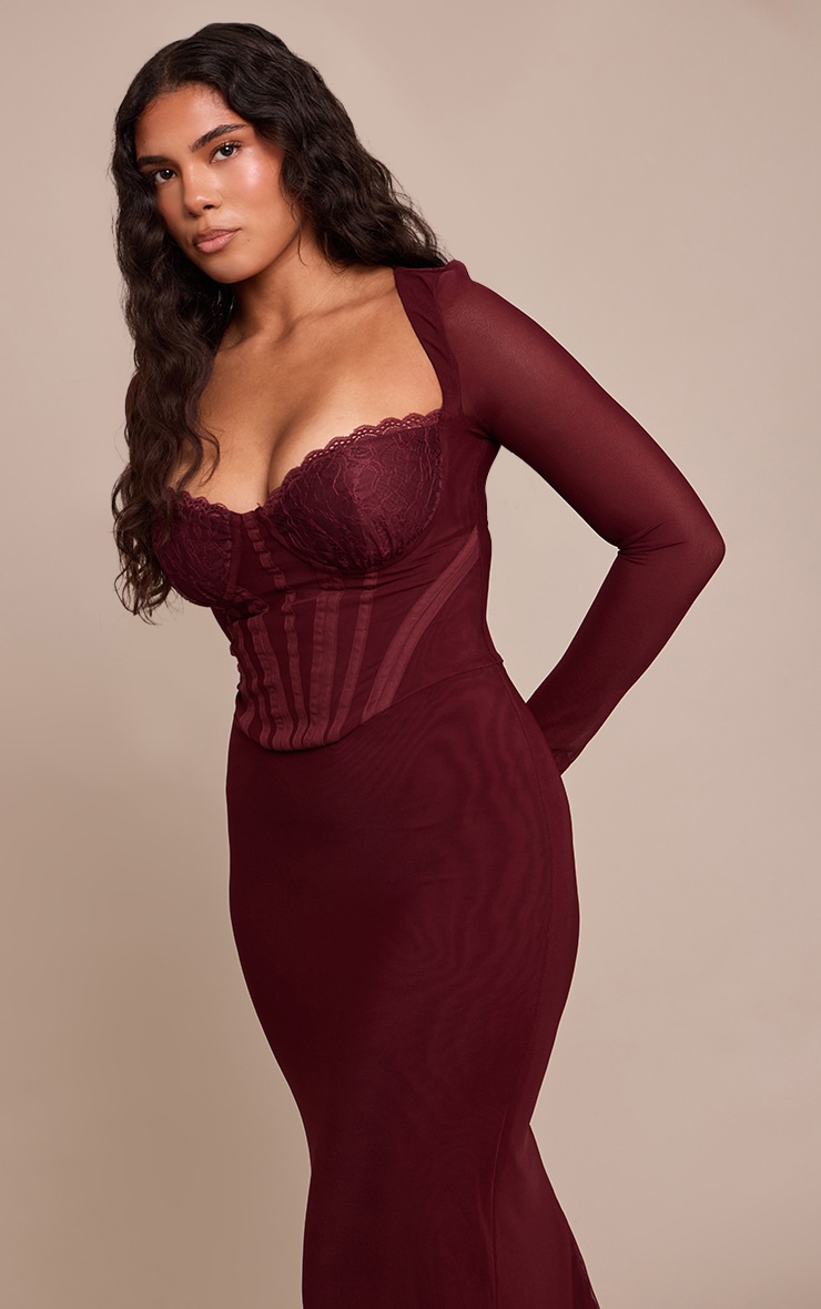Shape Plum Mesh Lace Insert Corseted Maxi Dress image 4