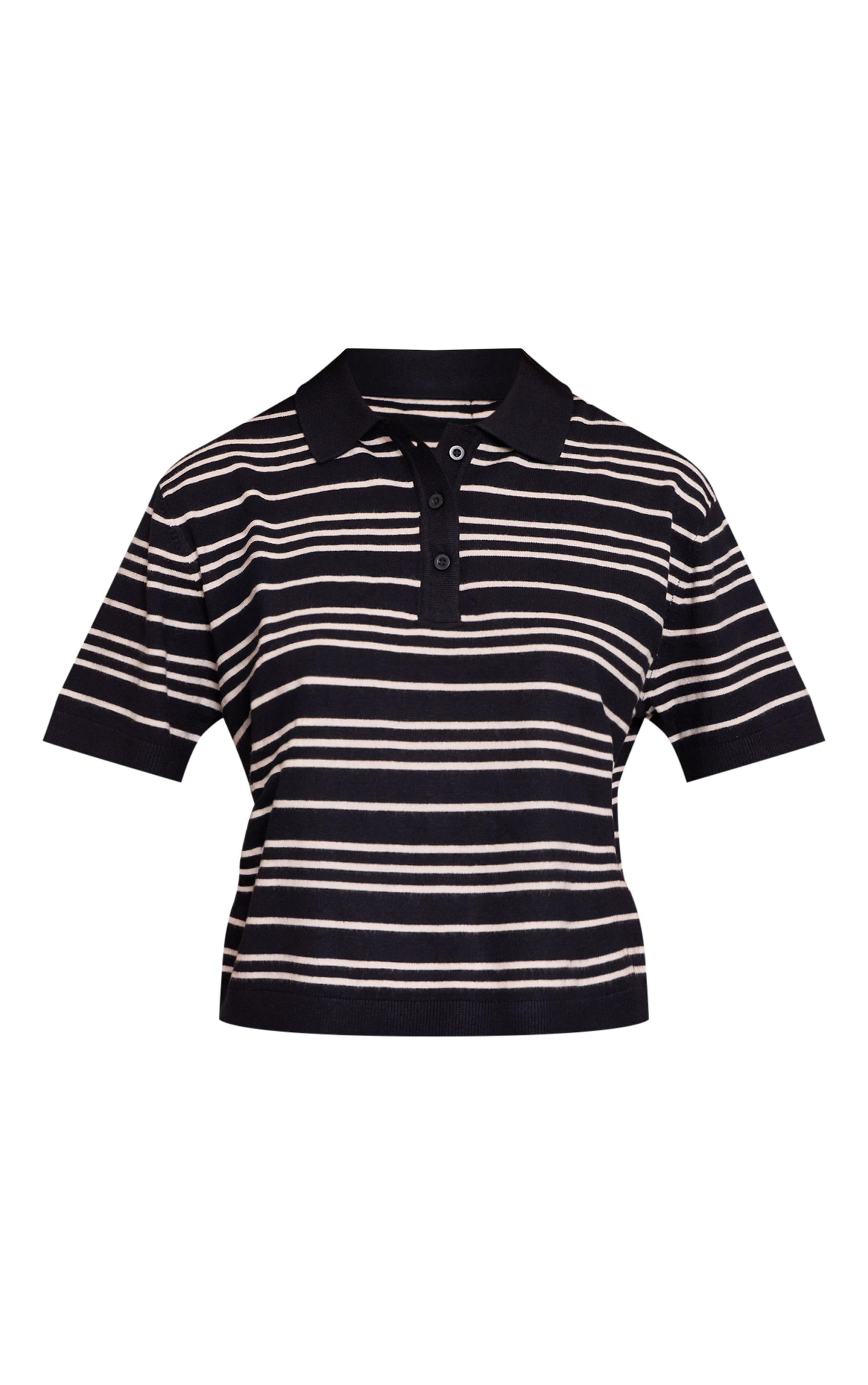 Black Polo Short Sleeve Knit Rugby Top image 5