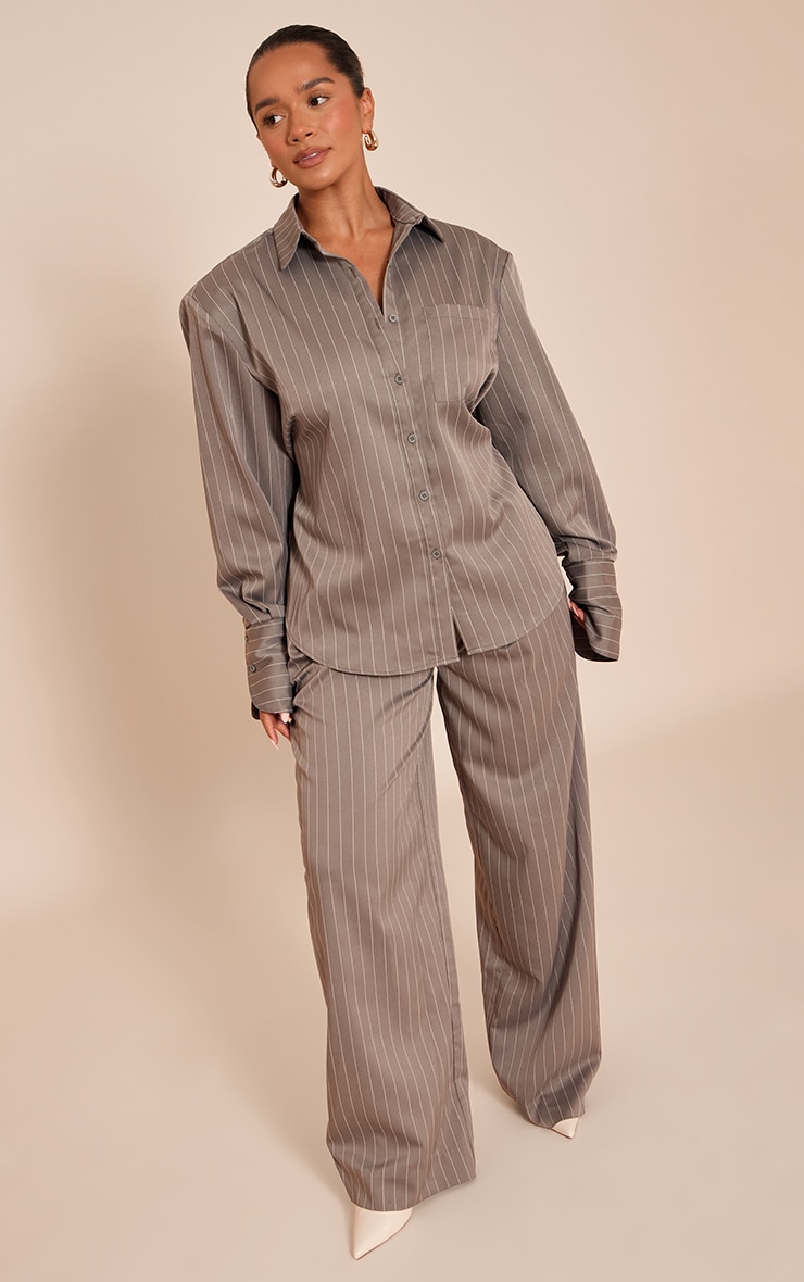 Shape Grey Pinstripe Cinched Waist Shirt image 3