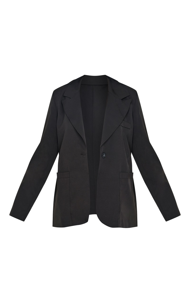 Solid Black Cotton Single-Breasted Blazers