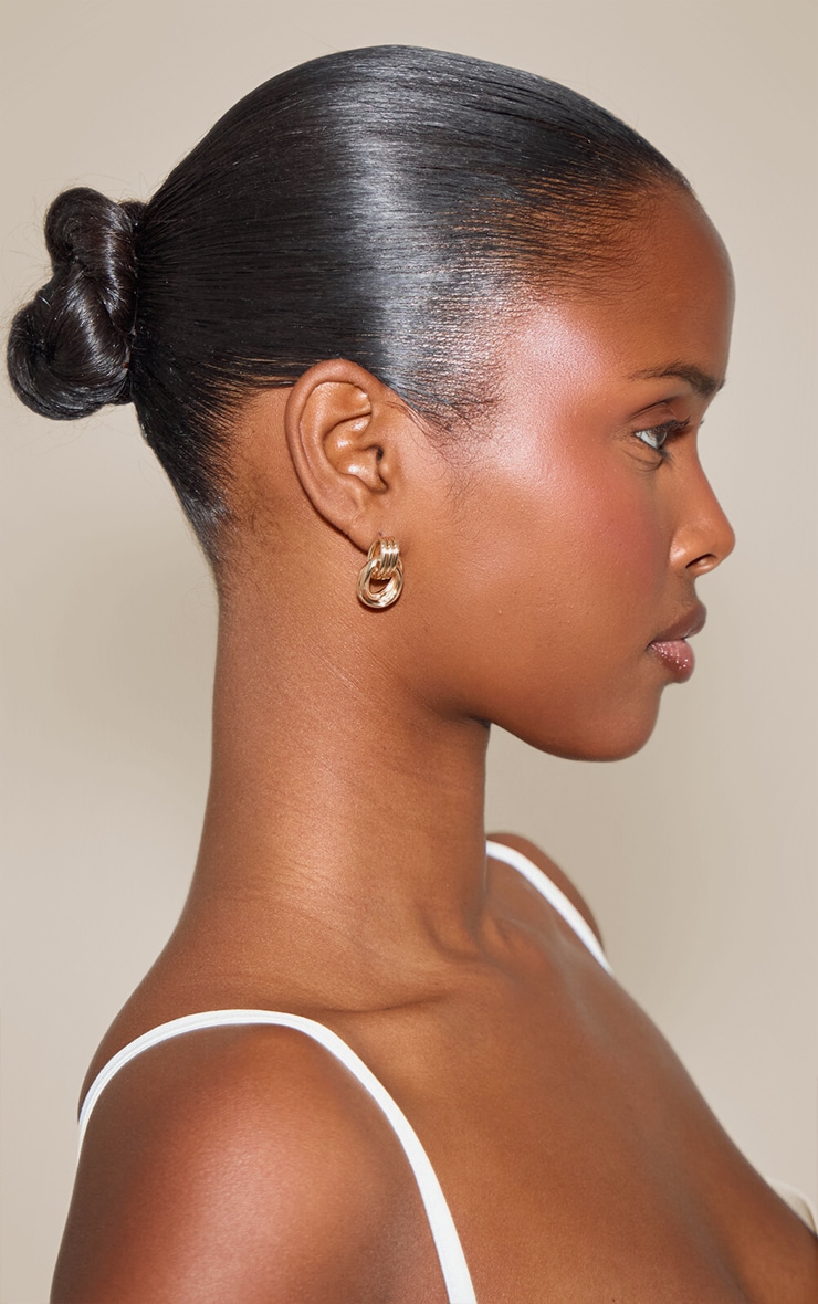 Gold Twisted Mini Door Knocker Stud Earrings image 1