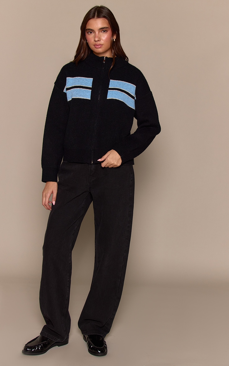 Black Striped Knitted Sporty Jumper image 3