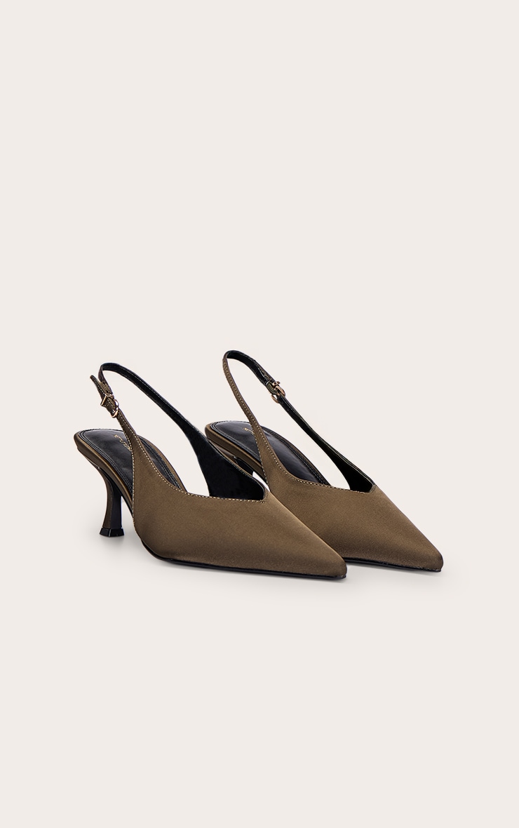 Olive Satin Sling Back image 3