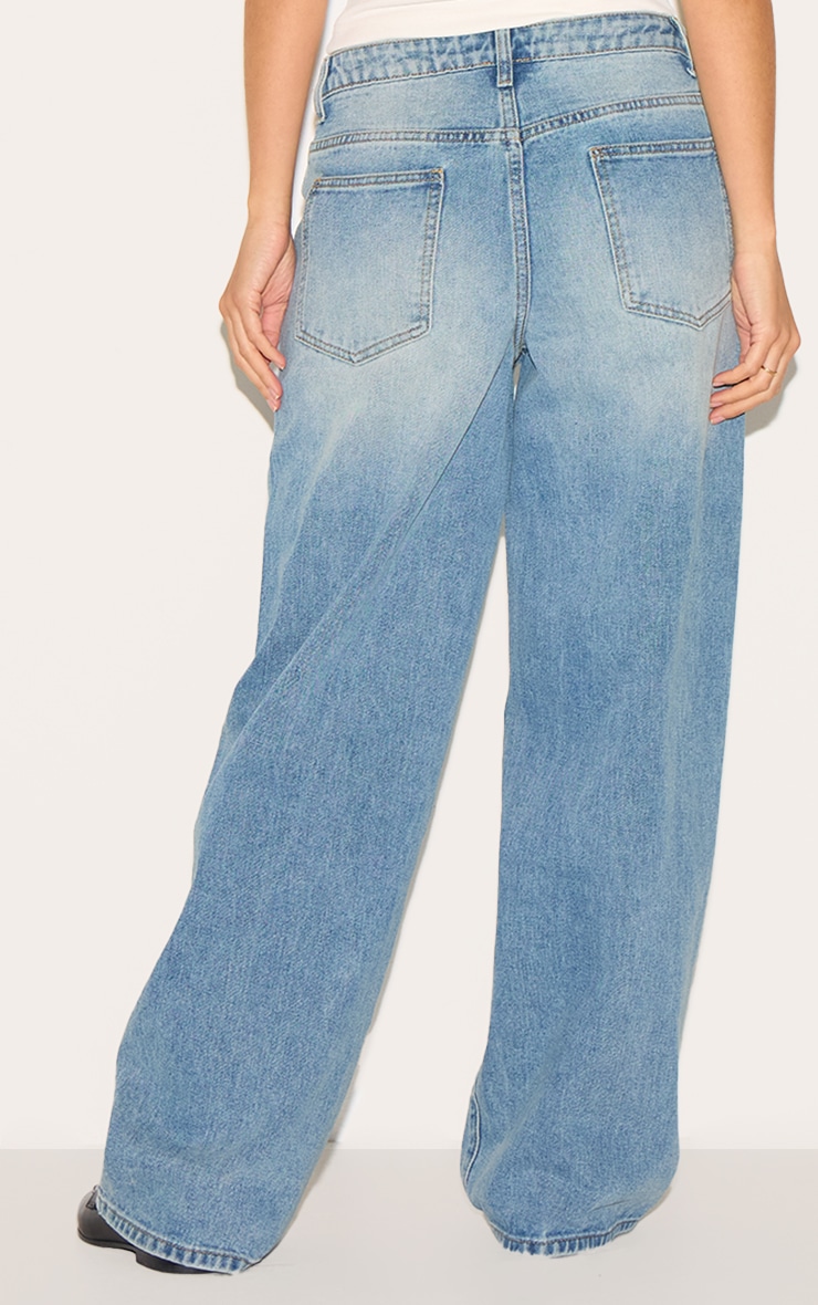 Mid Blue Wash Low Rise Wide Leg Jeans image 3