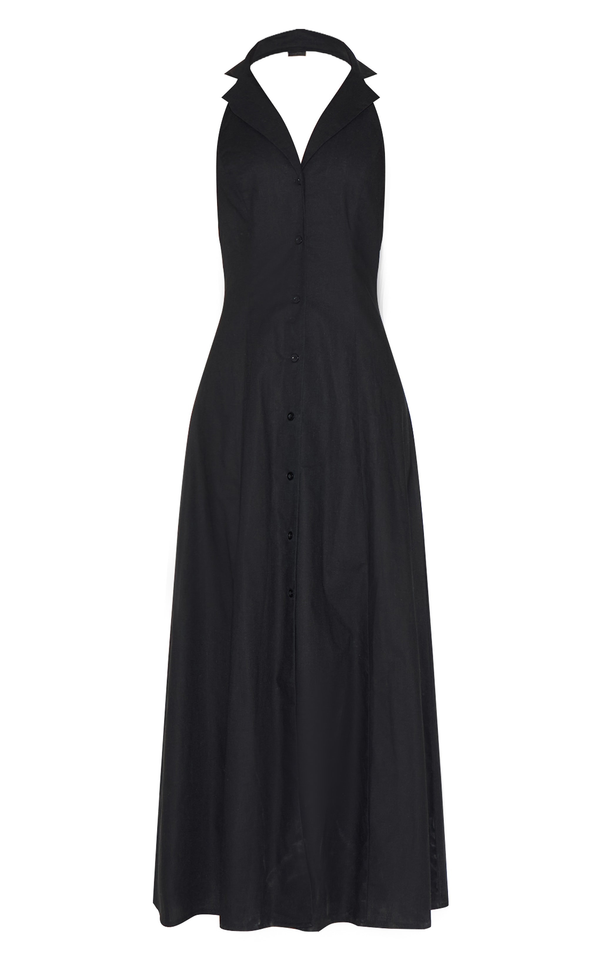 Black Button Down Collar Detail Maxi Dress image 5