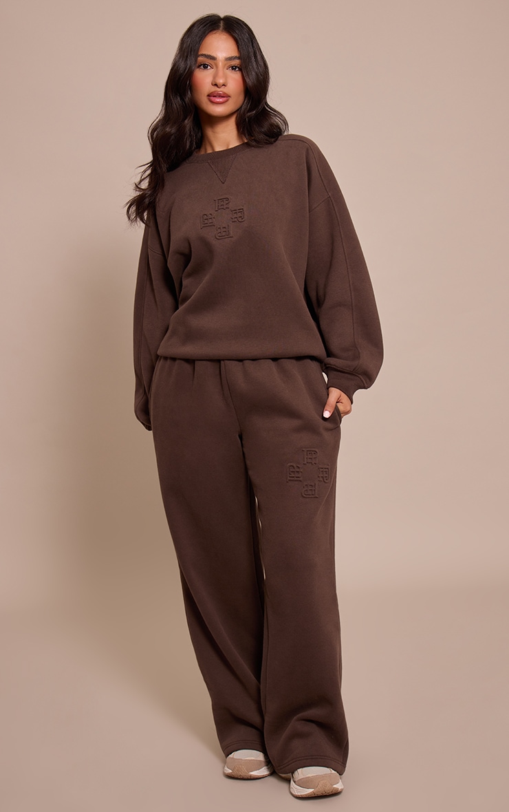 Petite Chocolate PLT Embossed Wide Leg Sweatpants image 1
