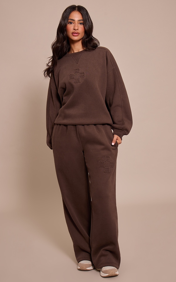 Petite Chocolate PLT Embossed Wide Leg Sweatpants