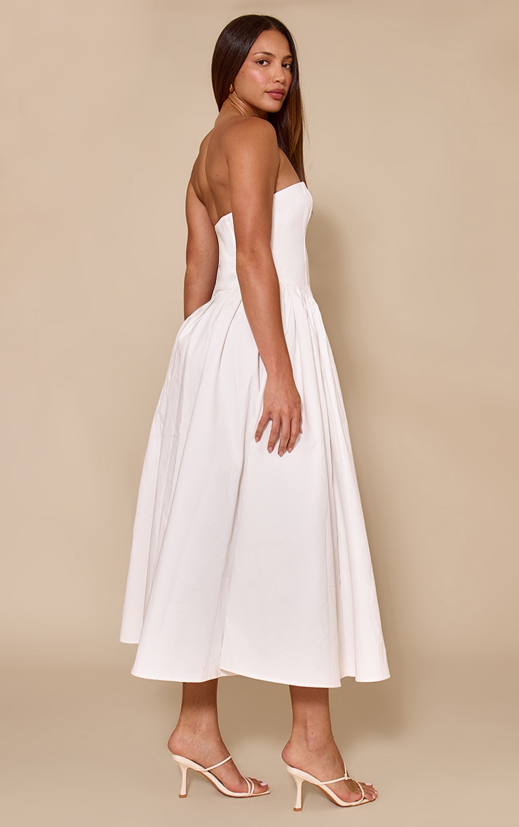 Tall Robe bustier mi-longue patineuse tissée blanche froncée image 2